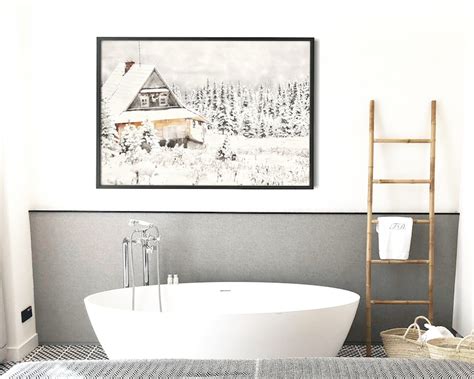 Cabin In The Snow Watercolor Printable Art Winter Scene Etsy