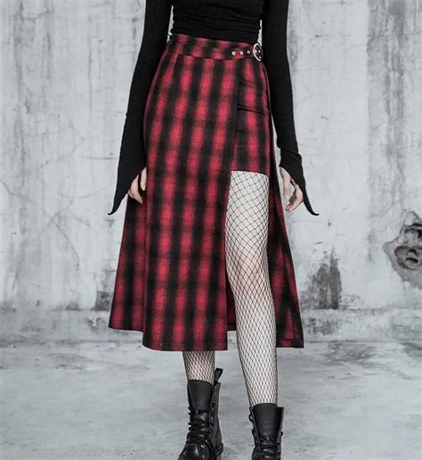 2019 new arrival autumn winter punk gothic harajuku vintage red plaid skirt fashion loose