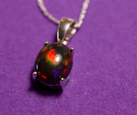 Black Opal Necklace Fire Opal Pendant Solid Black Opal Silver Opal