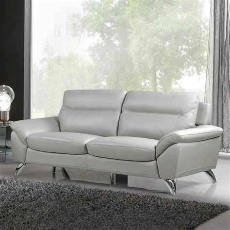 Cortesi Home Contemporary Monaco Genuine Leather Sofa Light Grey 78