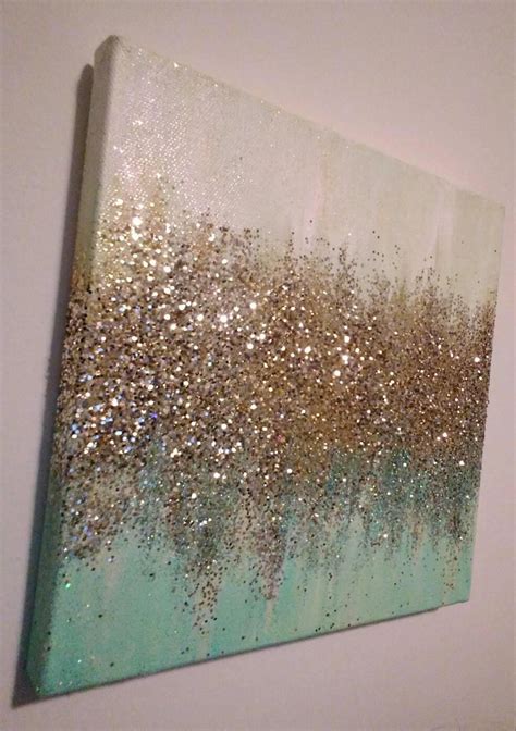 Handmade Abstract Glitter Painting Custom Modern Chic Home Decor Mint