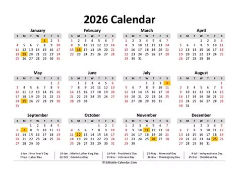 Download Printable 2026 Calendar With Holidays Monday Start