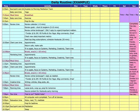 daily activity schedule template