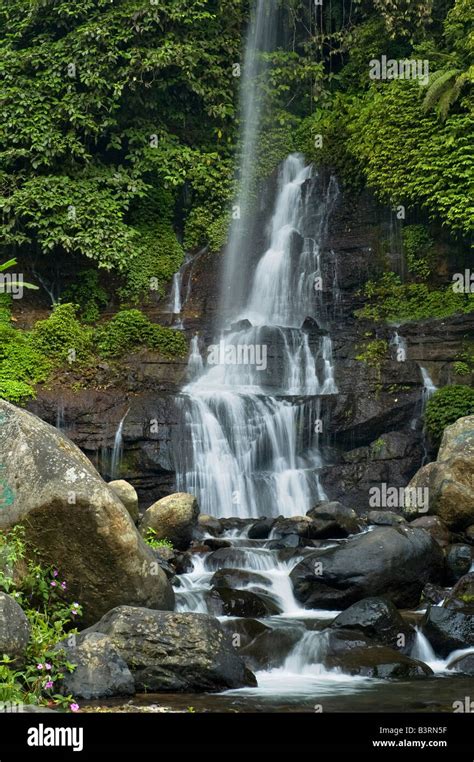 Beautiful Scenery Of Curug Orok Waterfall In Indonesia Rainforest Stock
