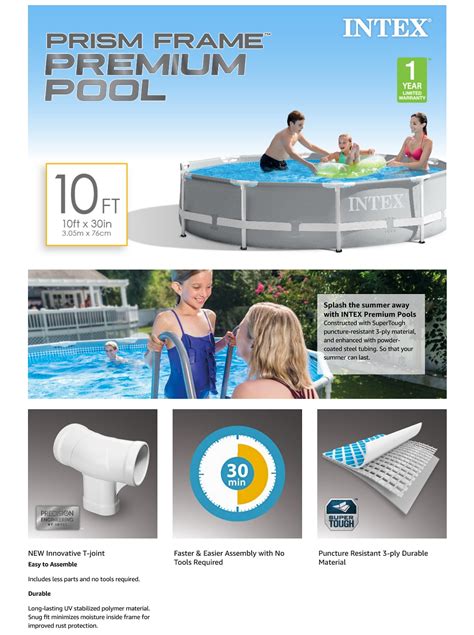 Intex 10 Ft X 30 In Prism Frame Steel Above Ground Outdoor Swimming