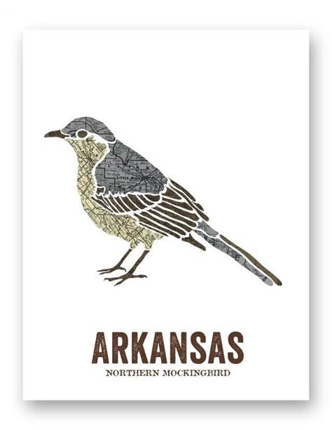 Wholesale Arkansas State Bird Map Prints Northern Mockingbird In