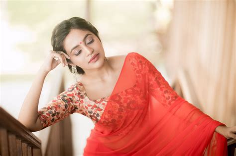 Bhavani Sre In Red Saree Stills South Indian Actress