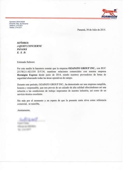 Carta De Referencia Comercial De Una Empresa A Otra