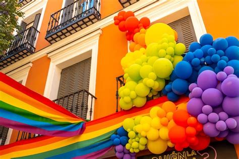 balões decorados com a bandeira lgbt nas ruas na festa do orgulho em madrid foto premium