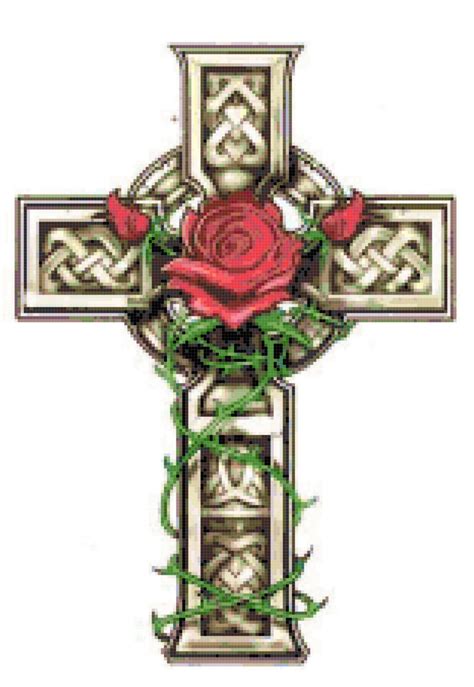 There are also a few characters tattooed above the cross. Celtic Cross with Rose and Vines Cross Stitch Pattern