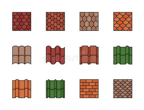 Color Roof Tile Icons House Rooftop Patterns Stock Illustration