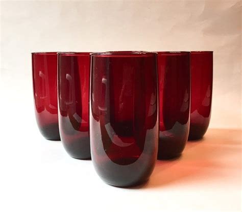 Ruby Tumblers Tall Red Drinking Glasses Set Of 6 Vintage Etsy Red