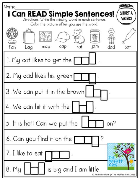 Cvc Words Simple Sentences For Kindergarten To Read Pdf Worksheets