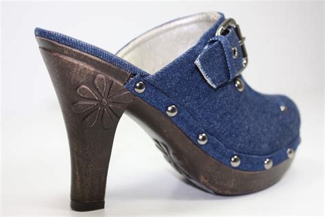 Sexy Clogs High Heel Mules Denim Navy Shoes All Sizes