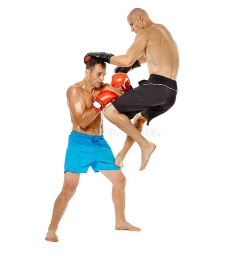 Kickboxers Sparring On White Stock Image Image Of Practice Boxer