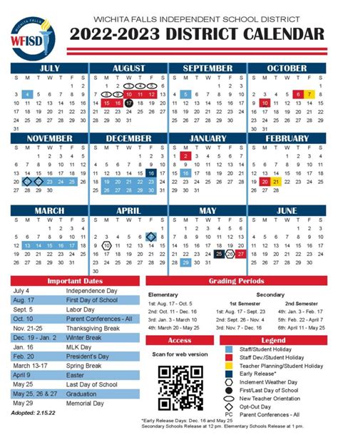 Wichita Falls Independent School District Calendar 2022 2023