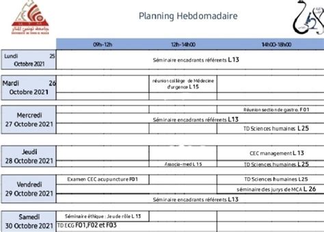 Planning Hebdomadaire Fmt