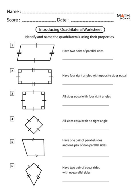 Quadrilaterals Worksheets Math Monks