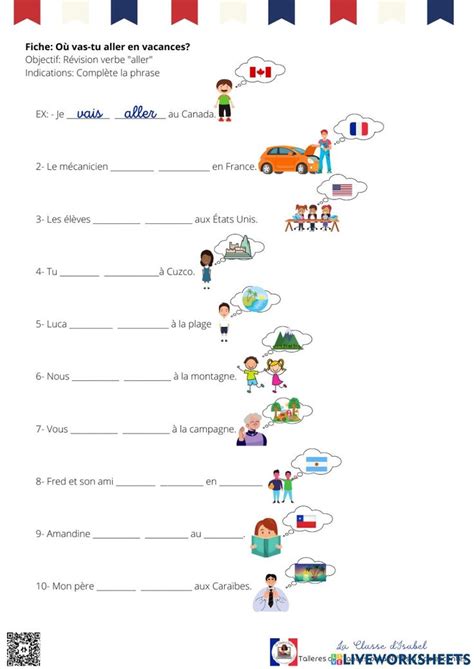 Où Vas Tu Aller En Vacances Worksheet French Teaching Resources