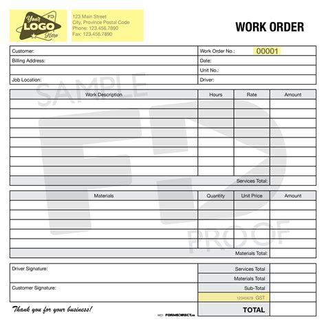 Work Order Wo Custom Form Template Forms Direct