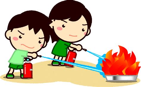 消火器で火を消す子供たちのイラスト｜防災の日｜9月｜季節｜素材のプチッチ