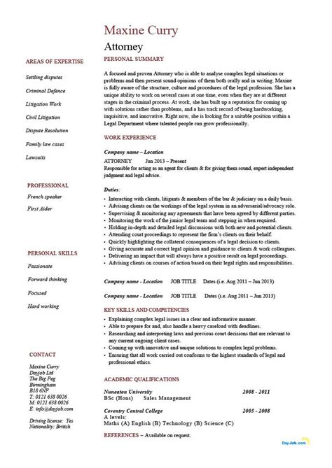 Attorney Resume Example Lawyer Solicitor Legal Cv Tips Skills