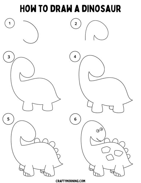 How To Draw A Dinosaur Easy Step By Step Printable Crafty Morning