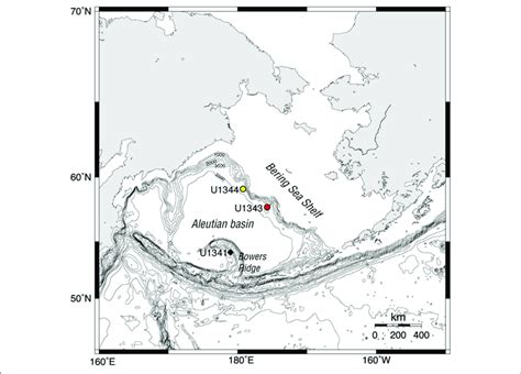 Location Map Of The Bering Sea Showing Iodp Sites U1341 U1343 And