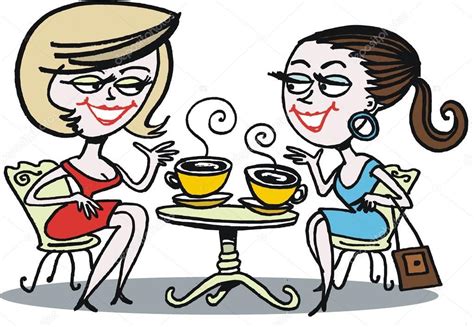 Vector Cartoon Of Two Women Talking Over Cup Of Coffee — Stock