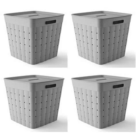 Your Zone Child And Teen Plastic Wide Weave Gray Stacking Storage Bin