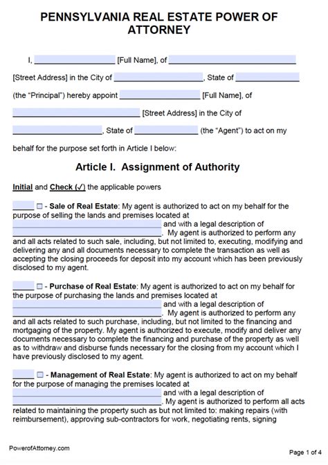 Free Durable Power Of Attorney Form Pa Download Pdf Updated