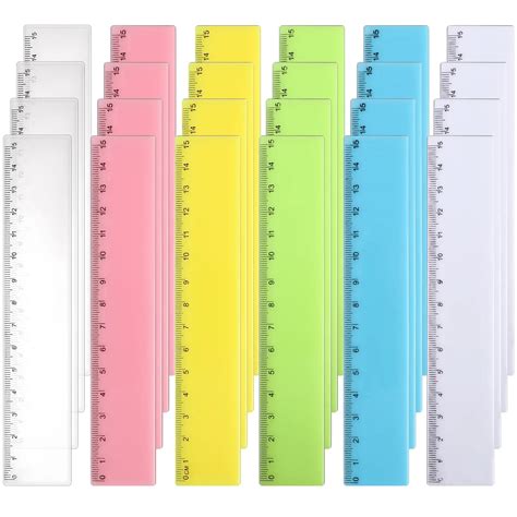 24 Pcs Plastic Rulers6 Inch Clear Straight Ruler Colored Safety Ruler