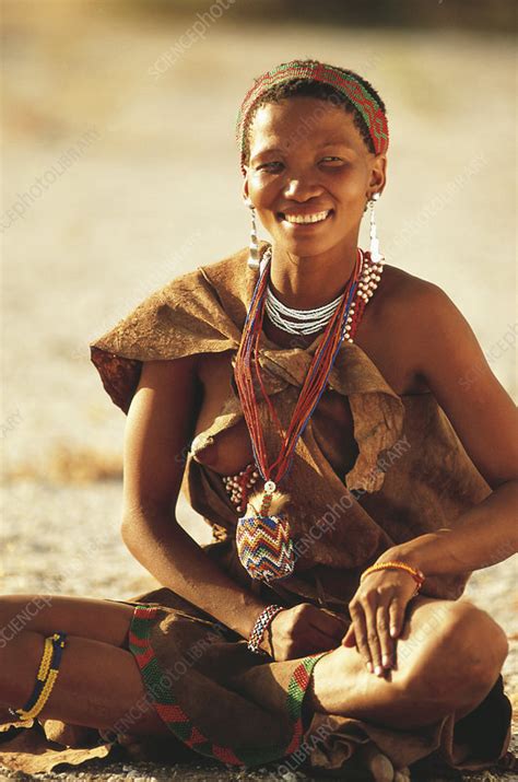 Young Bushman Woman In Traditional Dress Botswana Stock Image C053