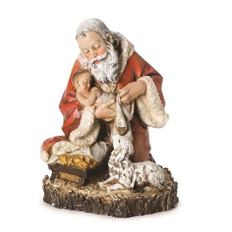 Kneeling Santa Holding Baby Jesus With Tree Bark Base Ewtn Religious