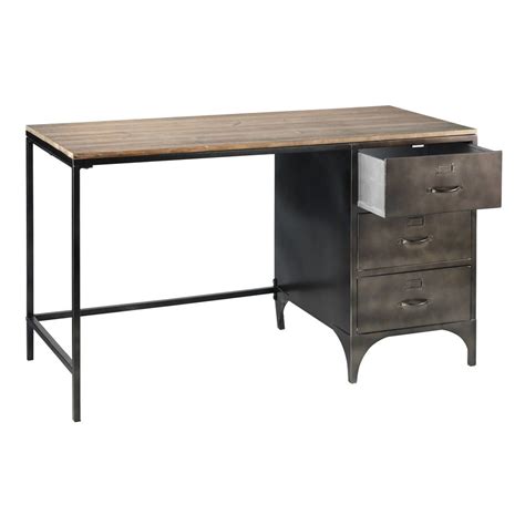 Fir And Metal Industrial 3 Drawer Desk Wayne Maisons Du Monde