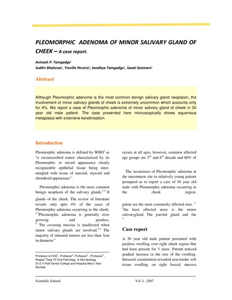 Pdf Pleomorphic Adenoma Of Minor Salivary Gland Of Cheek A Case Report