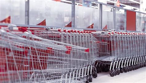 Supermarket Shopping Trolleys Carts Stock Photo Image Of Consumer