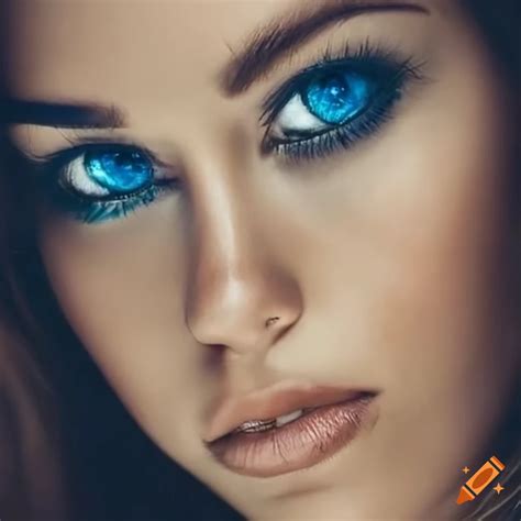 Portrait Of A Beautiful Woman With Tan Skin And Blue Eyes