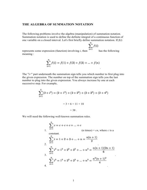 The Algebra Of Summation Notation