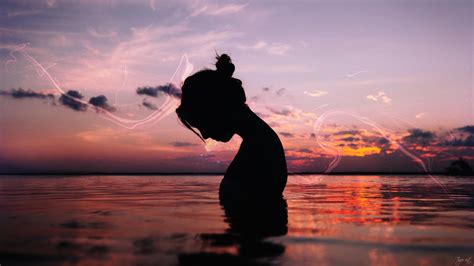 Wallpaper Sunlight Women Sunset Sea Pacific Ocean Reflection