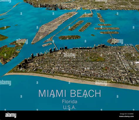 Miami Map Satellite View Aerial View Florida United States Of Stock