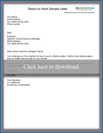 Examples Of A Return To Work Letter Lovetoknow