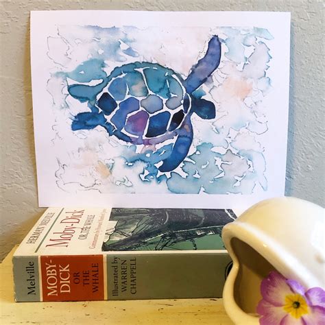 Dreamy Swimming Sea Turtle Watercolor Prints Whimsical Wall Etsy