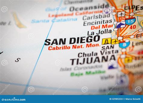 San Diego City On A Road Map Stock Image Image Of Road Topography