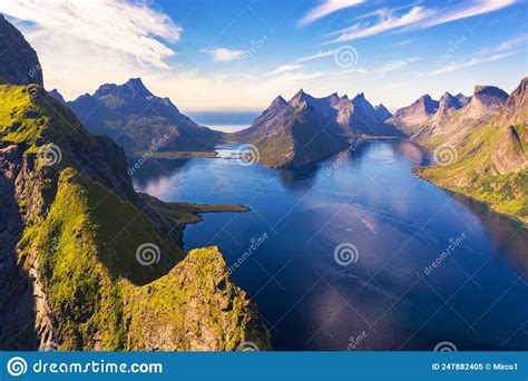 Aerial View Of Mountains And Fjords Around Reine In Lofoten Islands