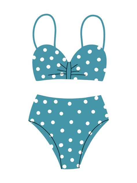 Womens Two Piece Swimsuit With Polka Dot Print A Swimsuit In A Retro Style Vector Flat