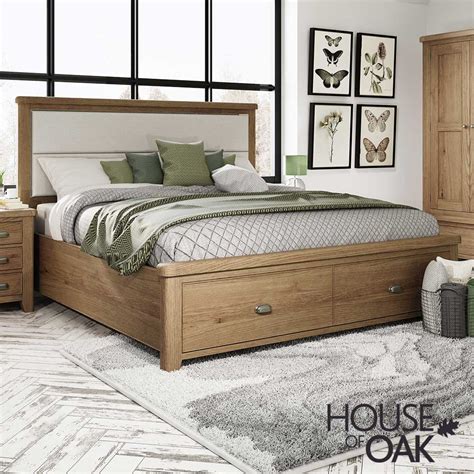 Chatsworth Oak In Royal Blue Super King Size Bed With Fabric Headboard