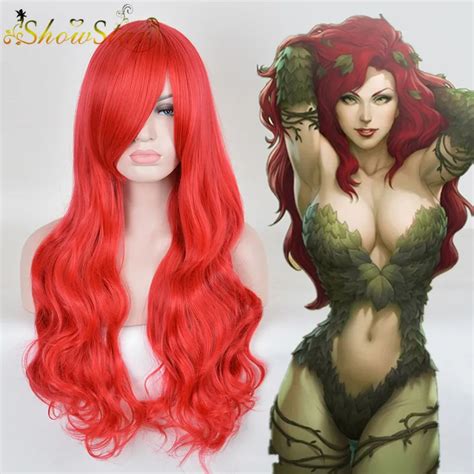 Anime Cartoon Batman Poison Ivy Wig Sexy Red Cosplay Long Wavy Curly Wig Kanekalon Fibre