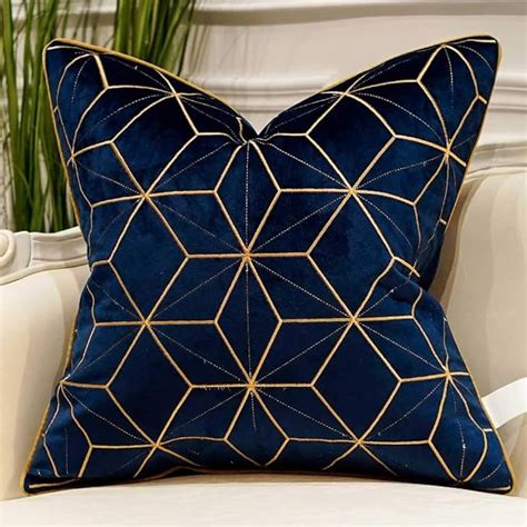 Avigers 18 X 18 Inches Navy Blue Gold Plaid Cushion Case Luxury