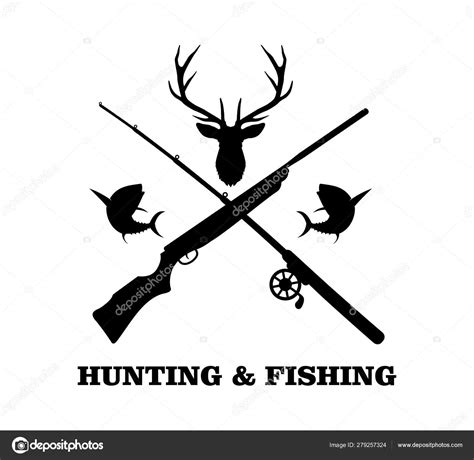 Crossed Rifle With Fishing Rod Logo Design Inspiration Template For